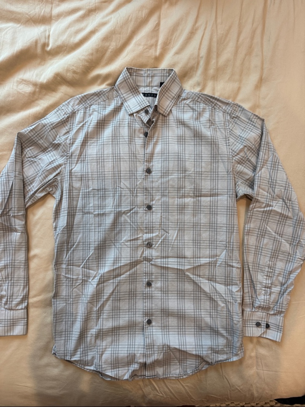 Theory Men's Gray Plaid Button-Down Shirt